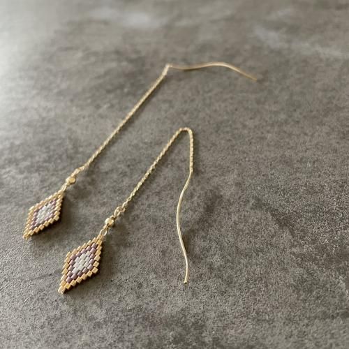 K10×Beads ひし形チェーンピアス ロング（アンティークピンク