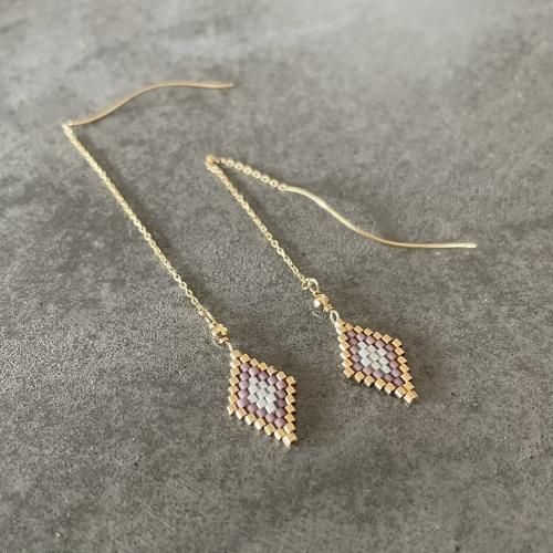 K10×Beads ひし形チェーンピアス ロング（アンティークピンク