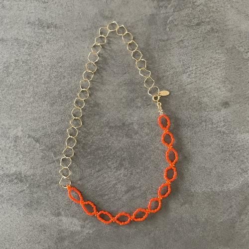 カラービーズネックレス オレンジ - warm warm*ワムワム*