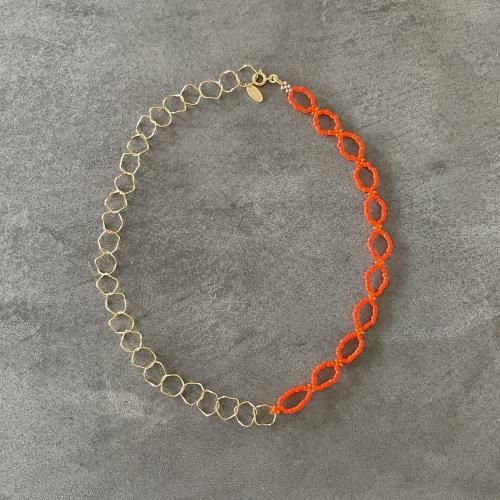 カラービーズネックレス オレンジ - warm warm*ワムワム*