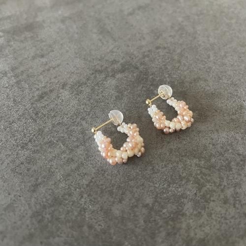 K10 淡水パール スパイラルミニフープピアス ピンク系 - warm warm