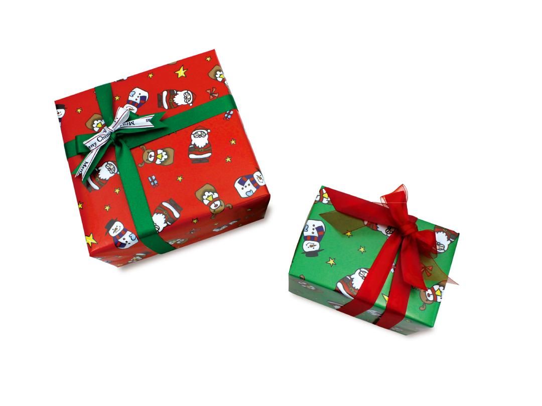 包装紙 クリスマスファミリー（緑） 半切 - PACK MART by bellbe