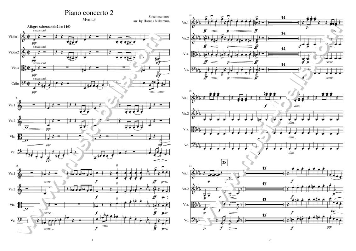 ラフマニノフ ピアノ協奏曲第２番 第３楽章 ピアノ五重奏：弦楽四重奏