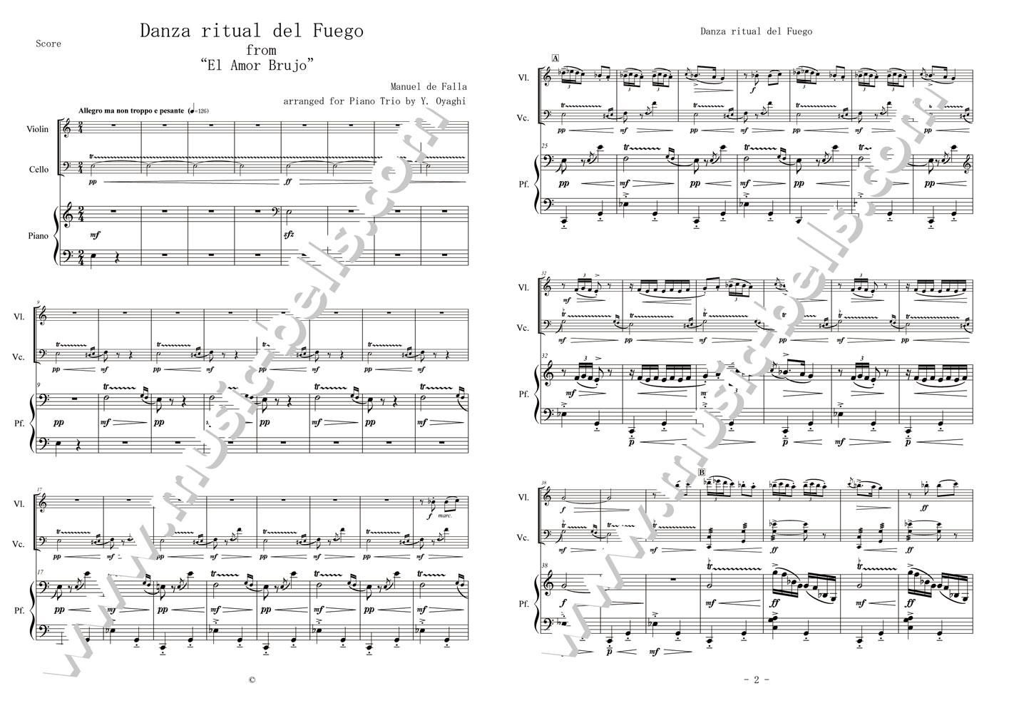 ファリャ バレエ音楽《恋は魔術師》より「火祭りの踊り」 ピアノ三重奏