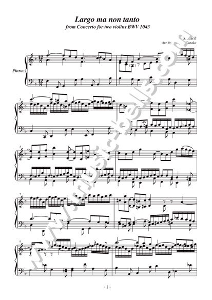 J.S.バッハ　2つのヴァイオリンのための協奏曲 ニ短調 BWV.1043より 第2楽章　ピアノソロ（田中博幸編） - 楽譜出版社  《ミュージック・ベルズ》 Music Bells Publishing