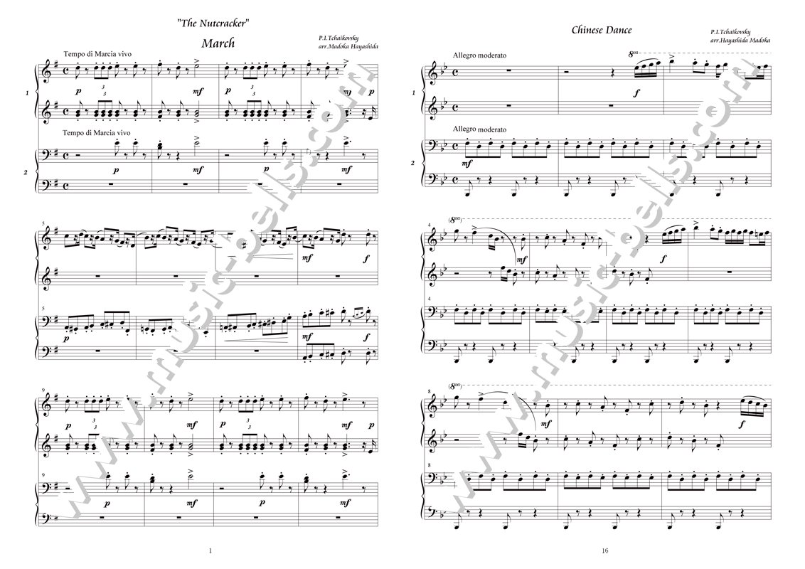 チャイコフスキー　バレエ《くるみ割り人形》組曲（全６曲）　ピアノ４手連弾（林田まどか編） - 楽譜出版社 《ミュージック・ベルズ》 Music  Bells Publishing