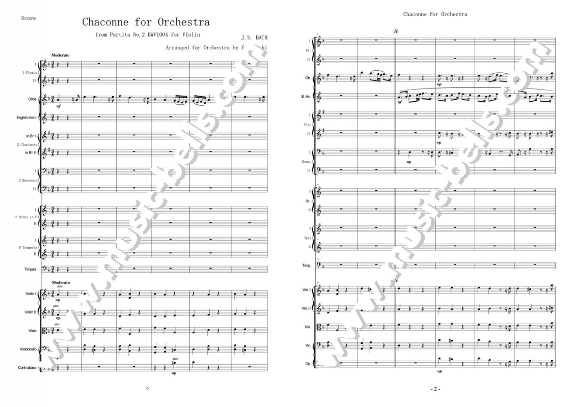J.S.バッハ　「シャコンヌ」～ヴァイオリンのためのパルティータ第2番BWV1004より　管弦楽小編成（大谷木 靖編） - 楽譜出版社  《ミュージック・ベルズ》 Music Bells Publishing
