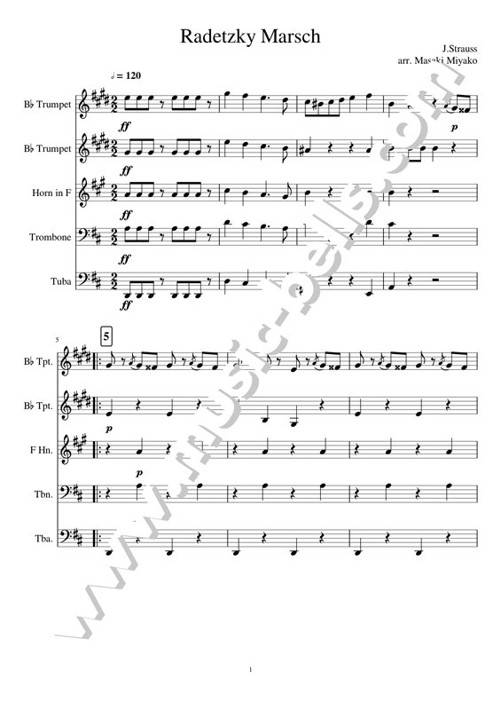 J.シュトラウス１世　「ラデツキー行進曲」　金管五重奏（都 誠紀編） - 楽譜出版社 《ミュージック・ベルズ》 Music Bells  Publishing