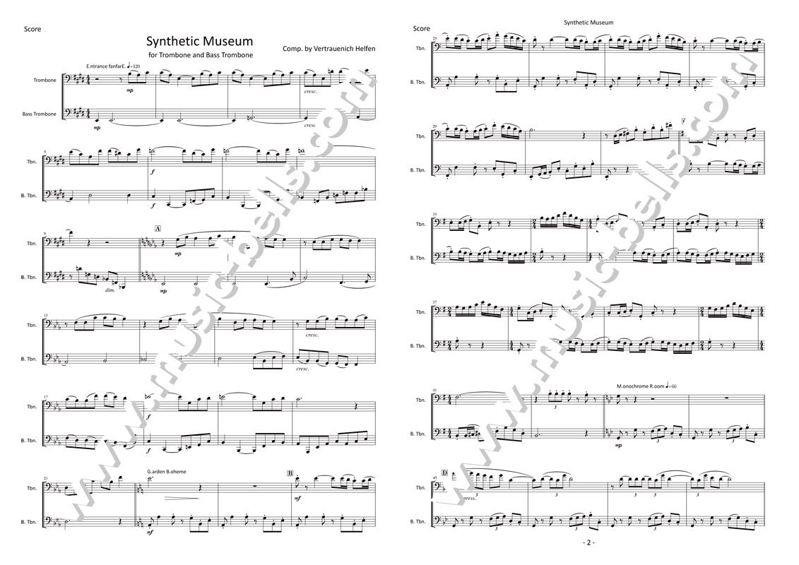 Vertrauenich Helfen　「シンセティック・ミュージアム（Synthetic Museum）」　トロンボーン二重奏 - 楽譜出版社  《ミュージック・ベルズ》 Music Bells Publishing