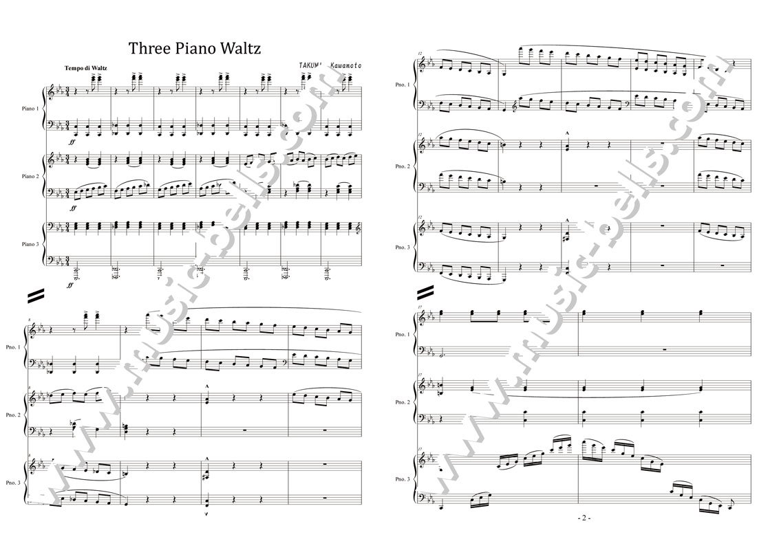 河元拓巳　Three Piano Waltz　（３台ピアノ連弾） - 楽譜出版社 《ミュージック・ベルズ》 Music Bells Publishing