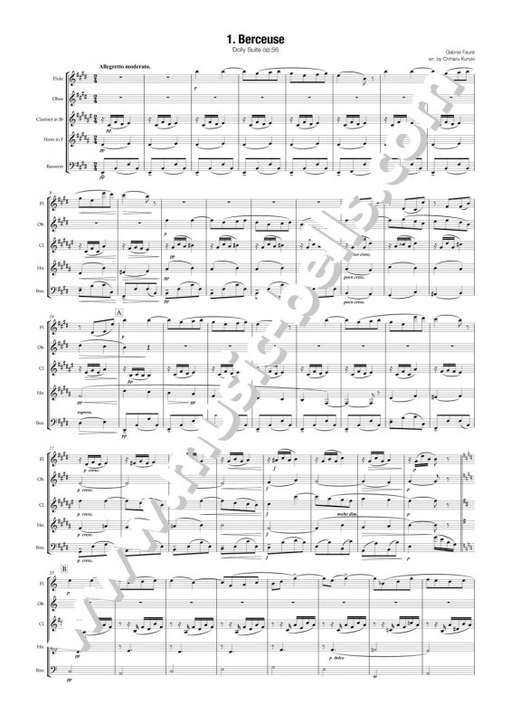 G.フォーレ 組曲《ドリー》より第１曲「子守歌（Bercuese）」 木管五