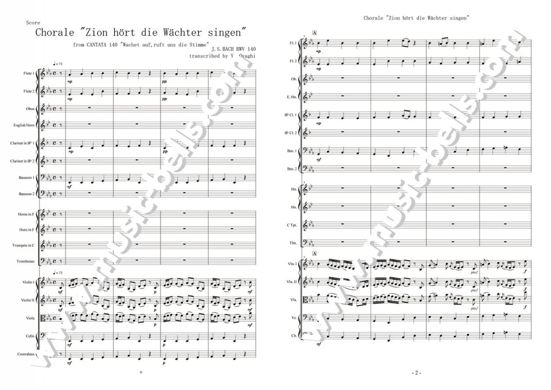 J.S.バッハ　「目覚めよと呼ぶ声が聞こえ」 BWV140　新オーケストラ版（大谷木 靖編） - 楽譜出版社 《ミュージック・ベルズ》 Music  Bells Publishing