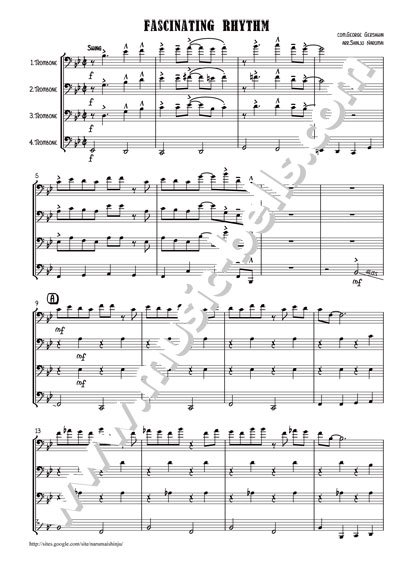 ガーシュウィン　Fascinating Rhythm（魅惑のリズム）　トロンボーン四重奏（成舞新樹編） - 楽譜出版社 《ミュージック・ベルズ》  Music Bells Publishing