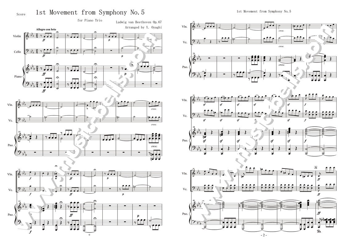ベートーヴェン　交響曲第５番「運命」より第１楽章　 ピアノ三重奏：ヴァイオリン、チェロ、ピアノ（大谷木 靖編） - 楽譜出版社  《ミュージック・ベルズ》 Music Bells Publishing