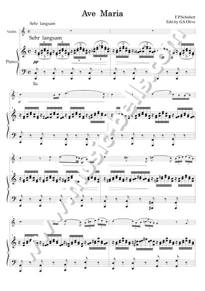 シューベルト　「アヴェ・マリア」　独奏ヴァイオリンとピアノ（G.S.Olive編） - 楽譜出版社 《ミュージック・ベルズ》 Music Bells  Publishing