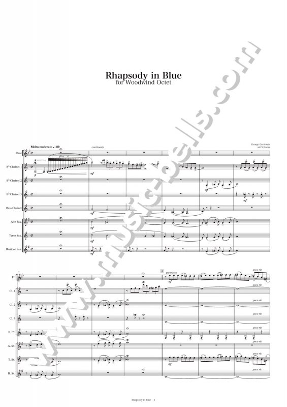 ガーシュウィン 「ラプソディ・イン・ブルー」 木管八重奏（野間裕史編） - 楽譜出版社 《ミュージック・ベルズ》 Music Bells  Publishing