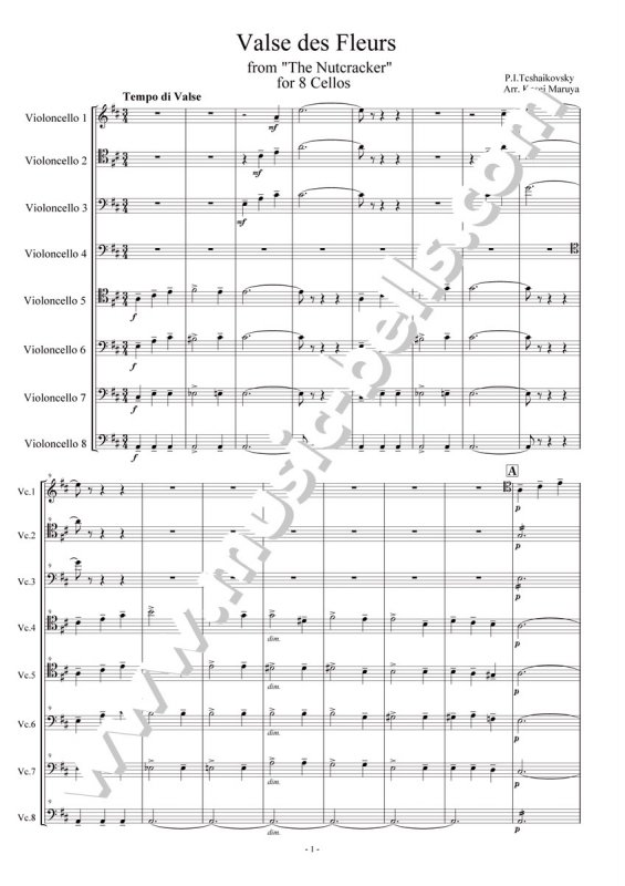 チャイコフスキー　「花のワルツ」～《くるみ割り人形》　チェロ八重奏/チェロオーケストラ（丸屋公正編） - 楽譜出版社 《ミュージック・ベルズ》  Music Bells Publishing