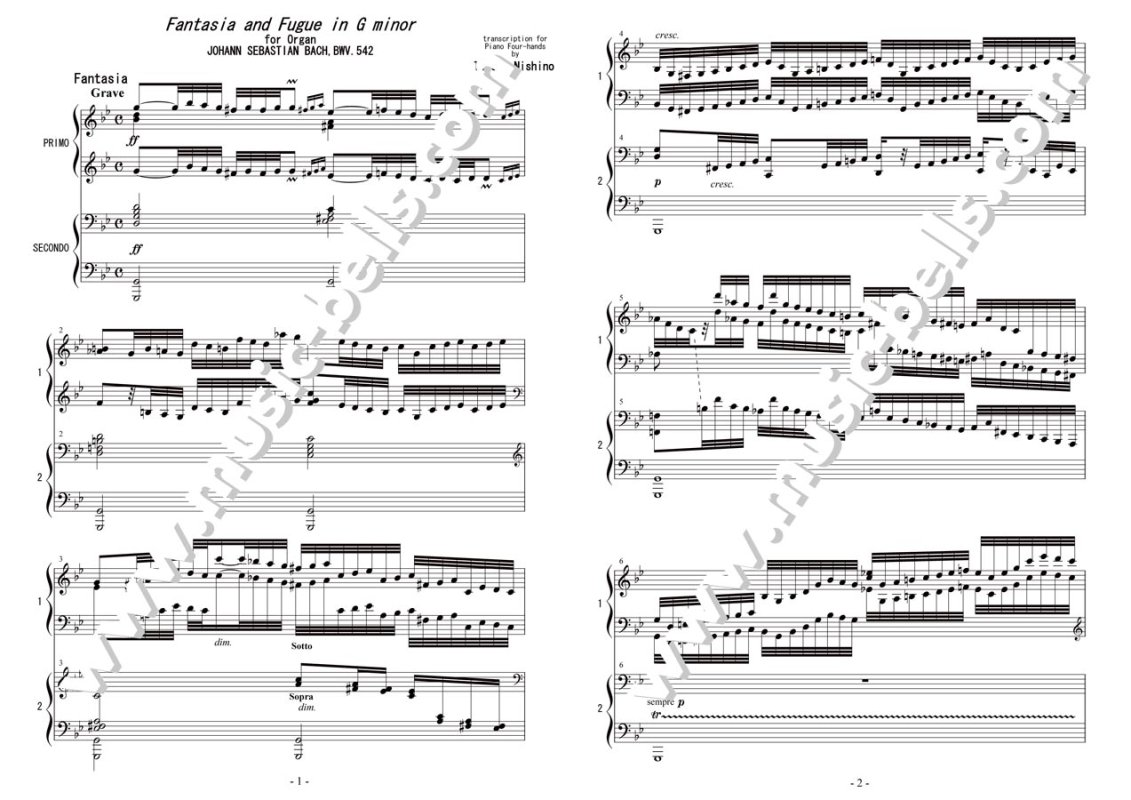 J.S.バッハ　幻想曲とフーガ（大フーガ） ト短調 BWV.542　ピアノ４手連弾（西野智也編） - 楽譜出版社 《ミュージック・ベルズ》 Music  Bells Publishing