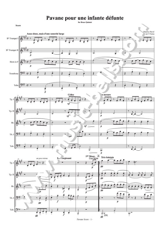 ラヴェル　「亡き王女のためのパヴァーヌ」　金管五重奏（野間裕史編） - 楽譜出版社 《ミュージック・ベルズ》 Music Bells  Publishing