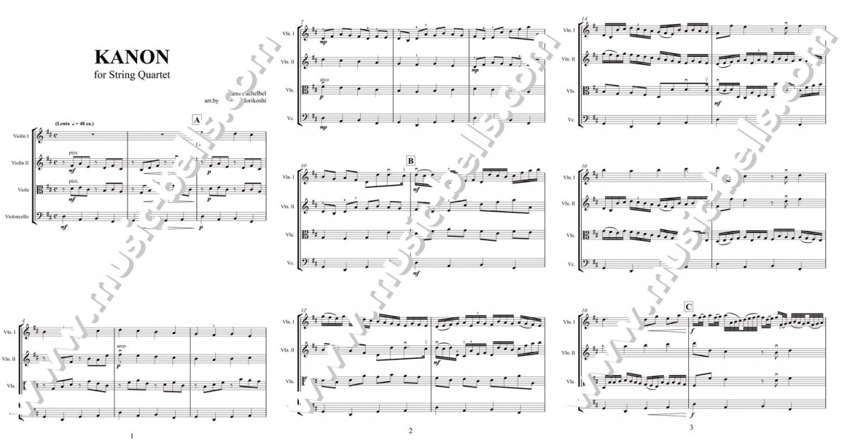 パッヘルベルのカノン　弦楽四重奏または弦楽合奏（堀越隆一編） - 楽譜出版社 《ミュージック・ベルズ》 Music Bells Publishing