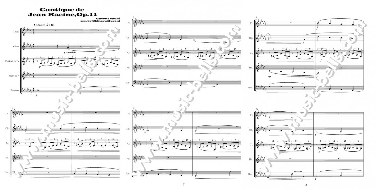 フォーレ　「ラシーヌ讃歌」　 木管五重奏（黒木千波留編） - 楽譜出版社 《ミュージック・ベルズ》 Music Bells Publishing