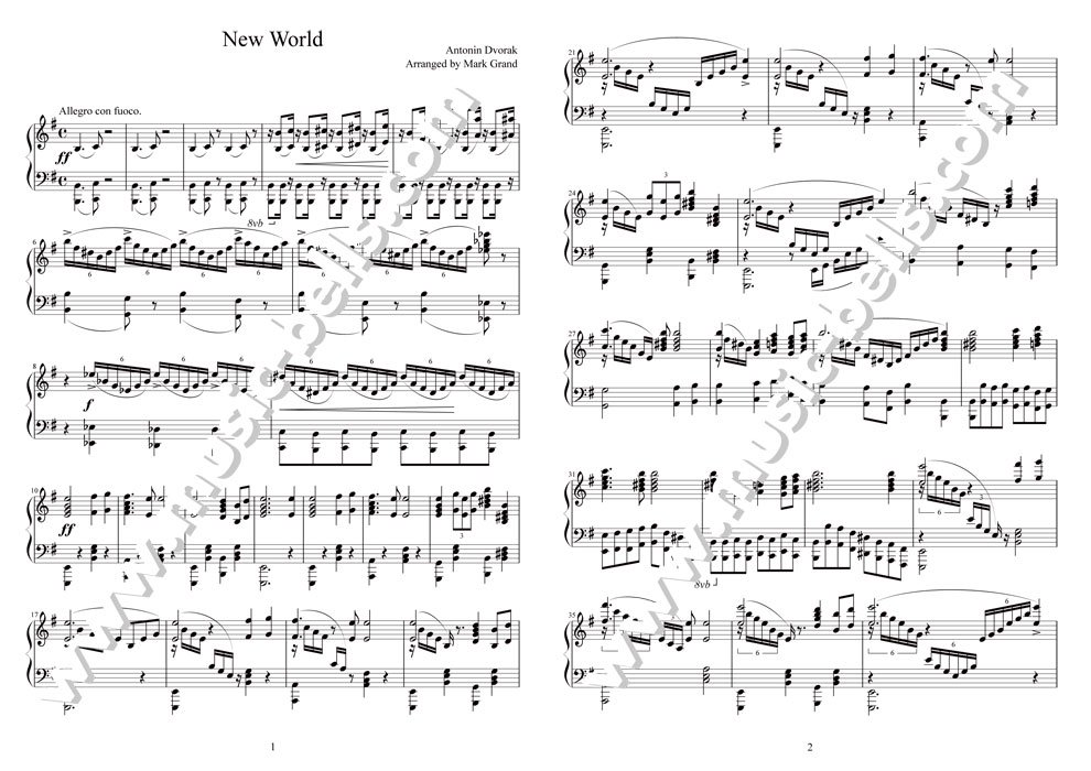 ドヴォルザーク　交響曲第9番「新世界より」第４楽章　クラシカルピアノソロアレンジ（Mark Grand編） - 楽譜出版社 《ミュージック・ベルズ》  Music Bells Publishing
