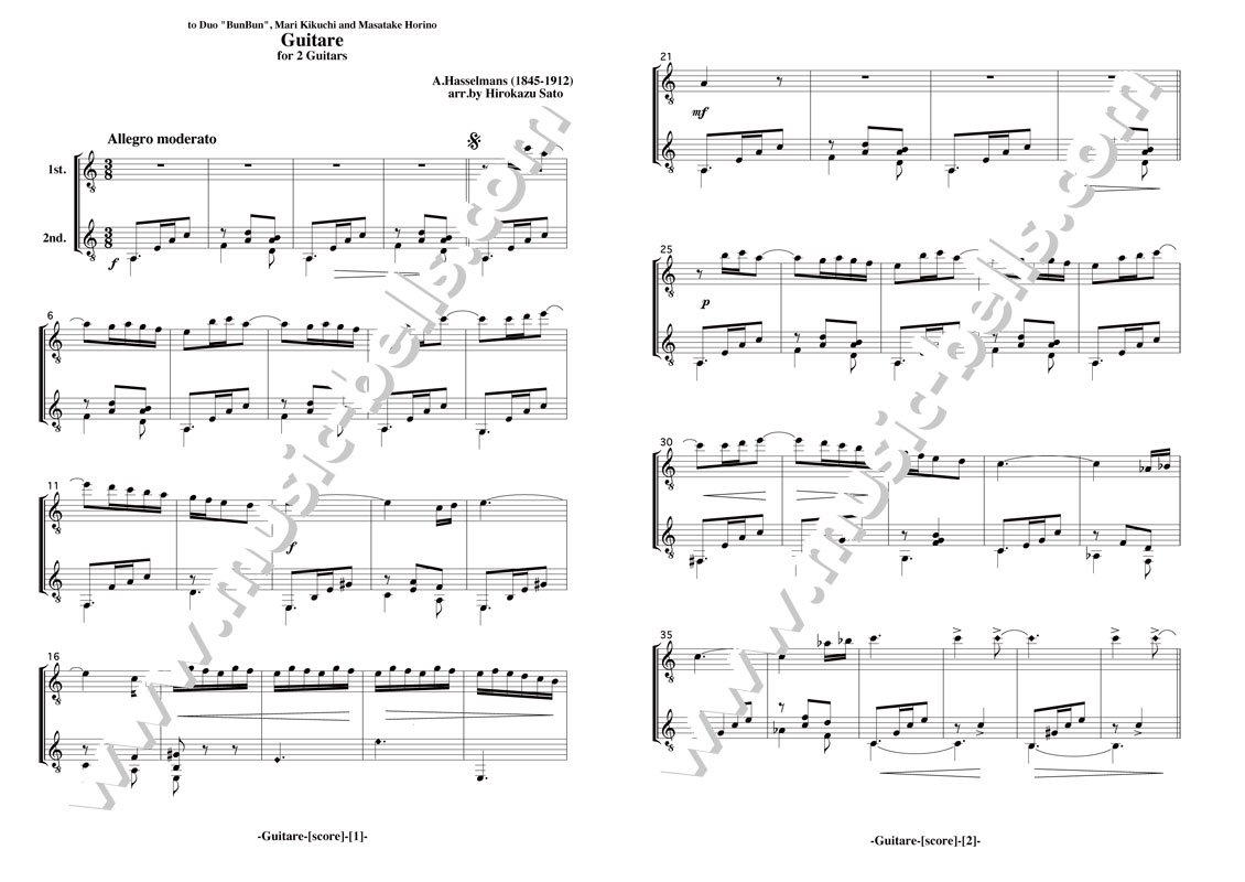A.ハッセルマン　ギター２重奏のための「ギター」　ギター二重奏／ギターデュオ（佐藤弘和編） - 楽譜出版社 《ミュージック・ベルズ》 Music  Bells Publishing