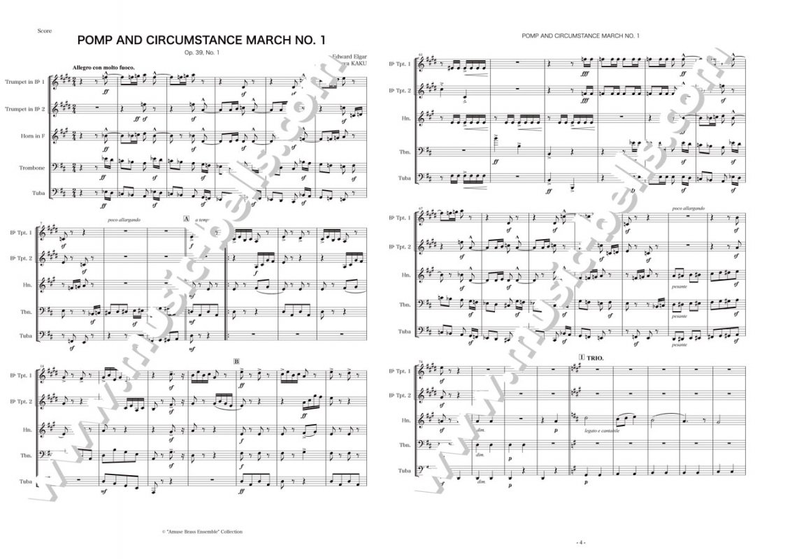 エルガー　行進曲「威風堂々」第１番　金管五重奏（郭 順也編） - 楽譜出版社 《ミュージック・ベルズ》 Music Bells Publishing
