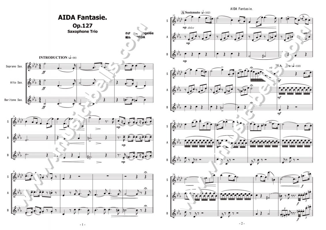 J.B.サンジュレー　「アイーダ・ファンタジー（AIDA Fantasie）」op.127　サックス三重奏（KOEDA編） - 楽譜出版社  《ミュージック・ベルズ》 Music Bells Publishing