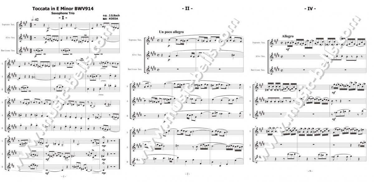 J.S.バッハ　トッカータ　ホ短調　BWV.914　サックス三重奏（KOEDA編） - 楽譜出版社 《ミュージック・ベルズ》 Music Bells  Publishing