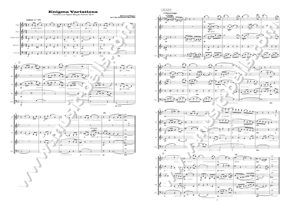 エルガー　《エニグマ変奏曲》全曲　 木管五重奏版（黒木千波留編） - 楽譜出版社 《ミュージック・ベルズ》 Music Bells Publishing
