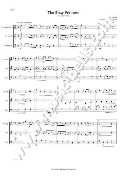 S.ジョプリン　The Easy Winners　金管三重奏：Trumpet, Horn, Trombone　初級者バージョン（郭 順也編） -  楽譜出版社 《ミュージック・ベルズ》 Music Bells Publishing