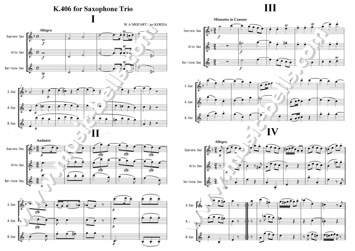Music　楽譜出版社　第２番　弦楽五重奏曲　サックス三重奏（KOEDA編）　K.406/516b　《ミュージック・ベルズ》　Bells　Publishing