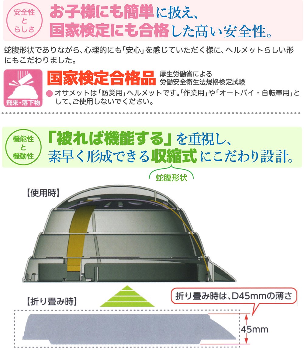 防災用折りたたみ式ヘルメット osamet オサメット 国家検定品 - 【公式