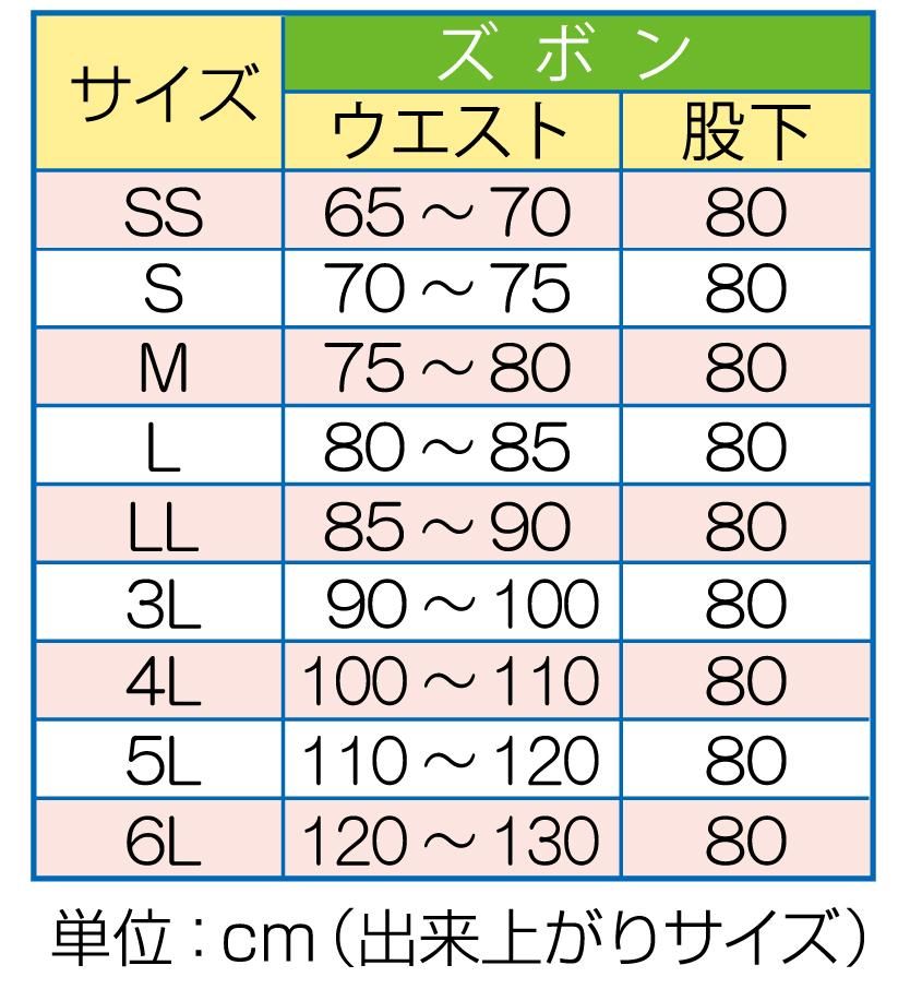 難燃防災服ズボンサイズ表