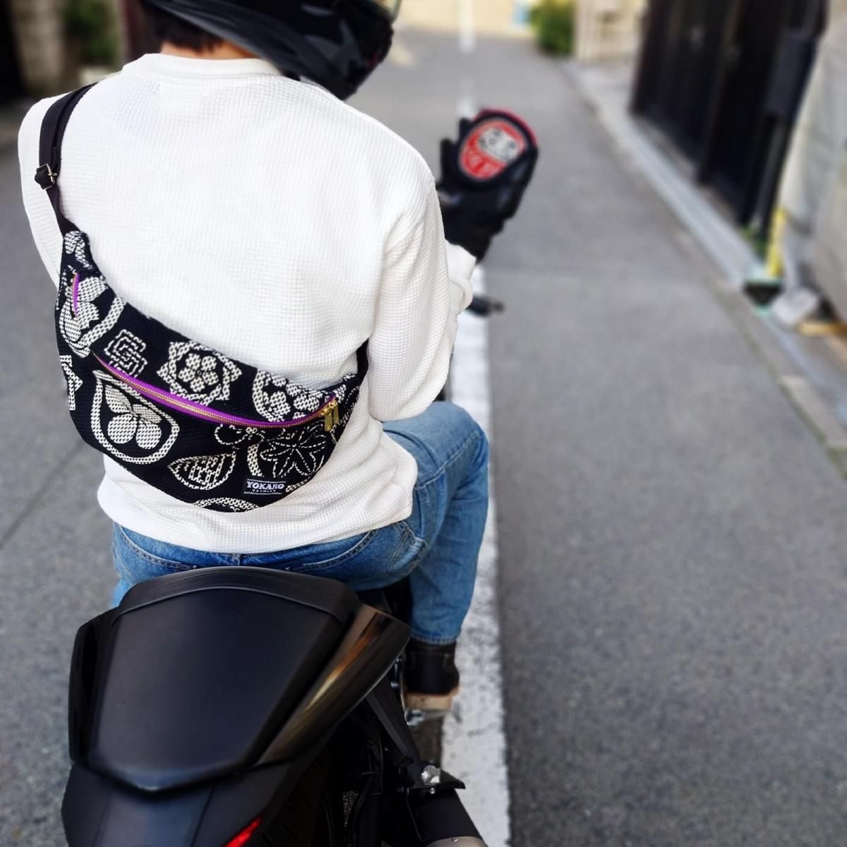 和柄帆布寛永通宝古銭ネイビーボディバック前掛け紐パープル sp-rp15-1.jpg
