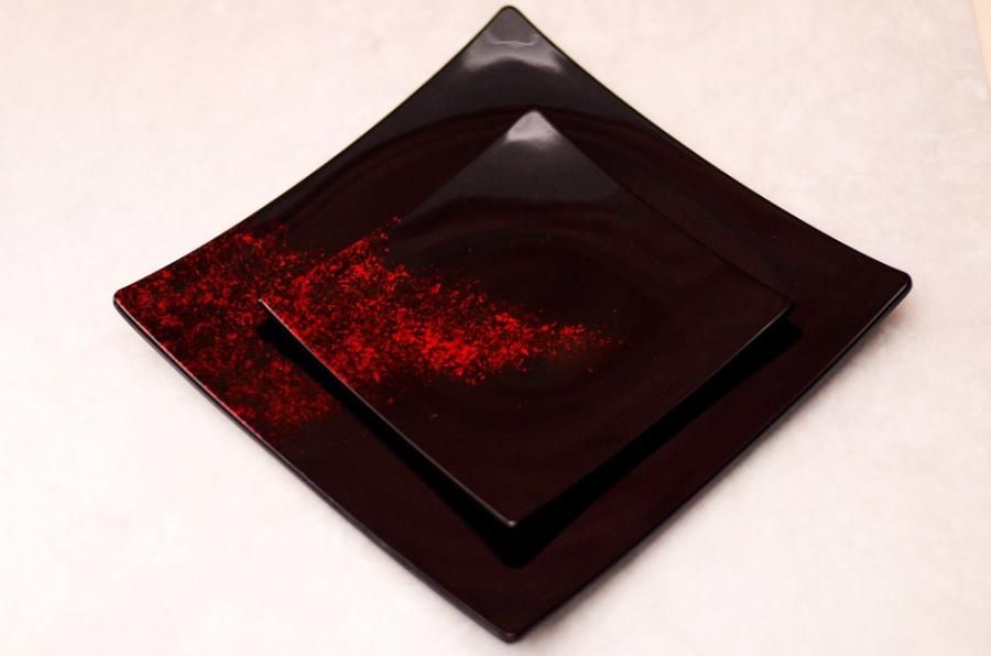 中古品漆塗り正方形プレート