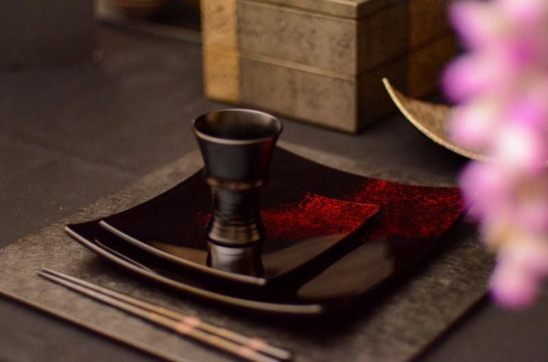 中古品　漆塗り　正方形プレート 中古品 漆塗り 正方形プレート