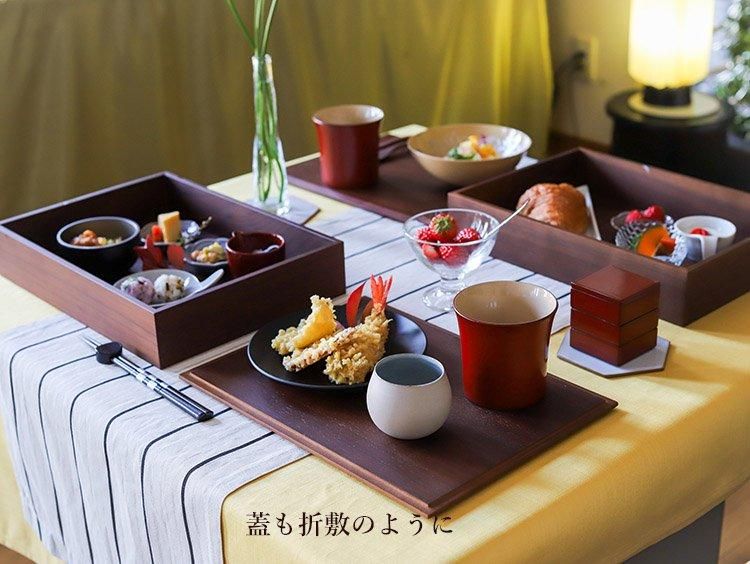 カジュアル漆器 お料理箱 蓋付き弁当 ウォールナット