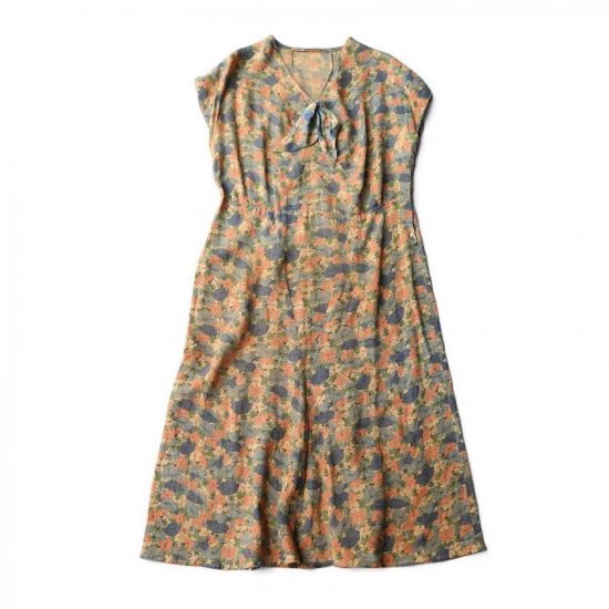 50-60s RIBBON TIE PRINTED DRESS | レトロな花柄ワンピース - S T L O W - l i f e & v i n  t a g e -