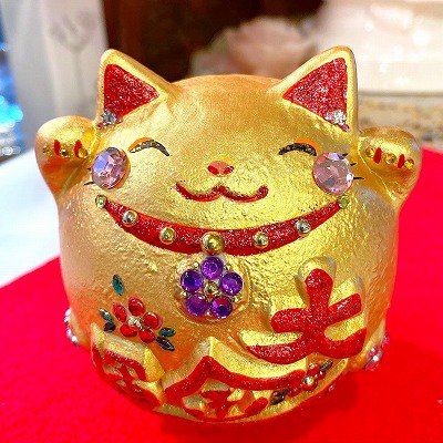 ☆キラデコ☆福まねき 大金運貯金箱【ねこ】 - 天然石アクセサリー