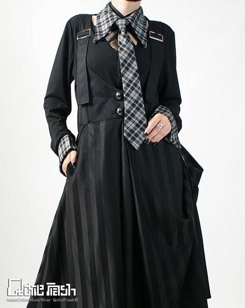 Qutie Frash / タータンチェックネクタイ付きブラウス  ブラック×レッドタータン O-25-06-30-123-QU-TO-IG-OS 9785 ネクタイ付きブラウス - Intermission.,Ltd
