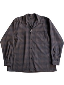 【COMOLI】ウールチェックオープンカラーシャツ (BROWN)