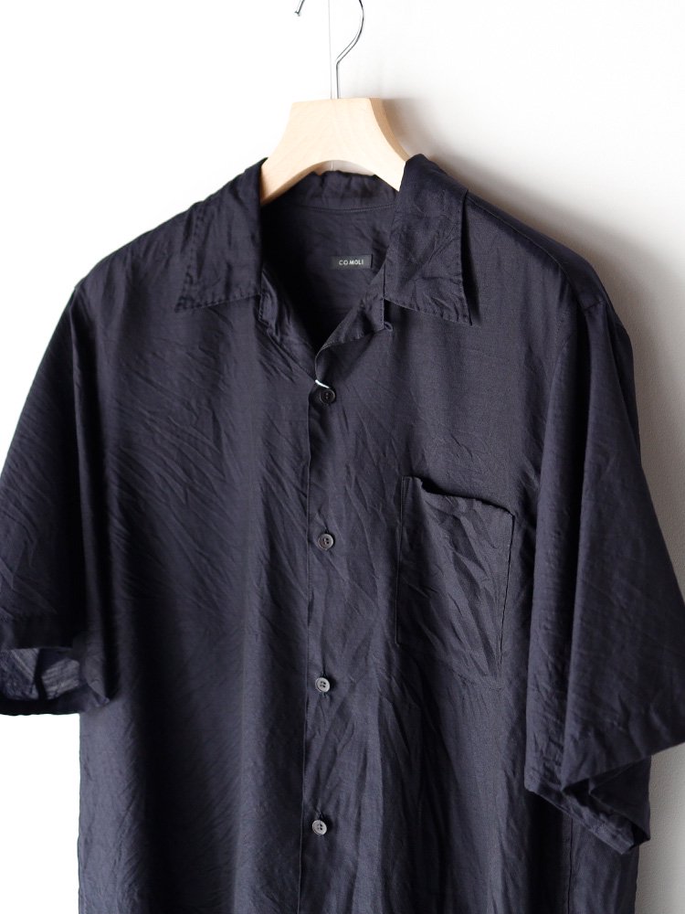 22SS COMOLI ウールシルクオープンカラーシャツ NAVY,4