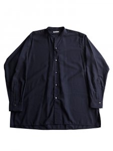 HEUGN / "MORISS" WOOL BAND COLLAR SHIRT (NAVY)