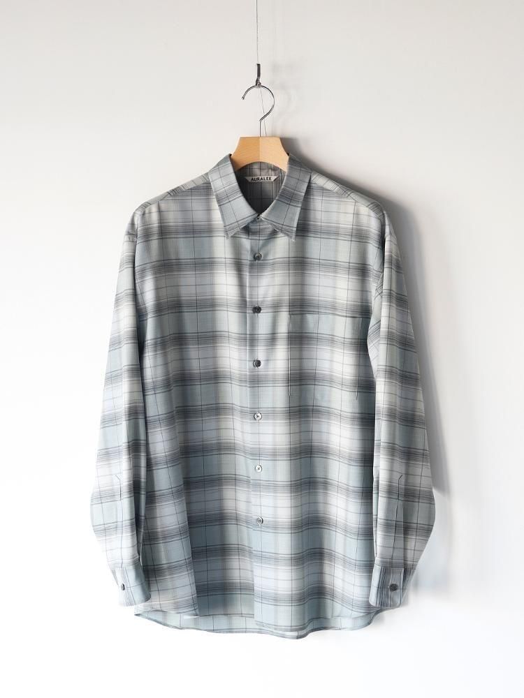 AURALEE men's / SUPER LIGHT WOOL CHECK SHIRT (BLUE GREEN