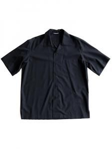 AURALEE men's / SUPER FINX TROPICAL WOOL OPEN COLLAR HALF SLEEVED SHIRT (TOP DARK NAVY)