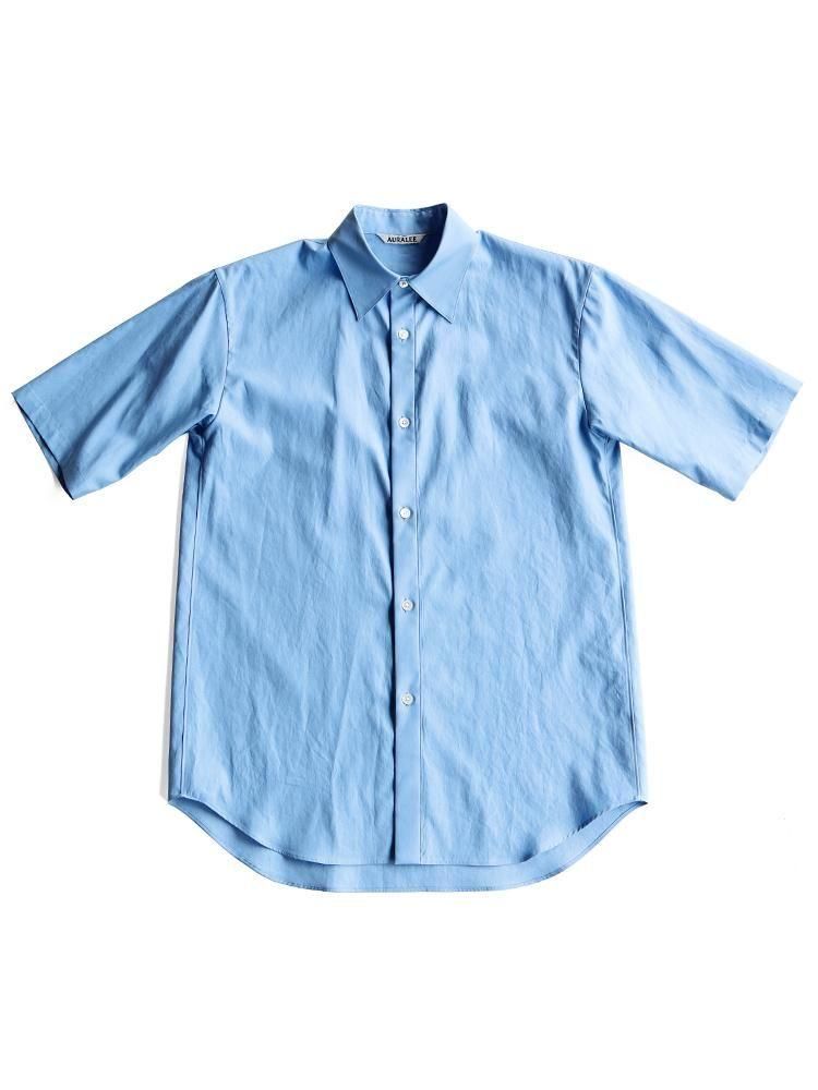 auraleeポロシャツオーラリーcomoli AURALEE women's / WASHED FINX TWILL HALF SLEEVED SHIRT (BLUE
