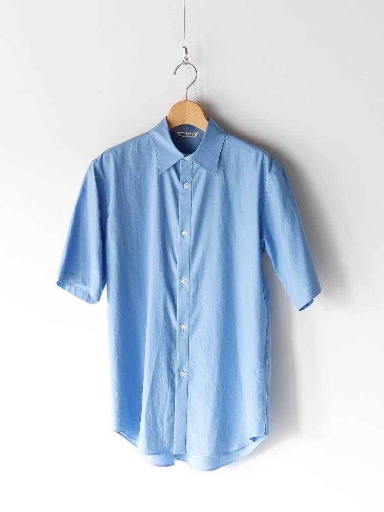 auraleeポロシャツオーラリーcomoli AURALEE women's / WASHED FINX TWILL HALF SLEEVED SHIRT (BLUE