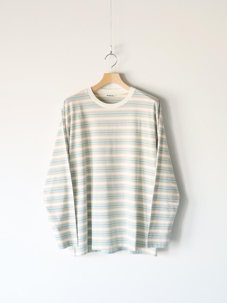 AURALEE men's / GRADIENT STRIPE JERSEY L/S TEE (FADE BLUE